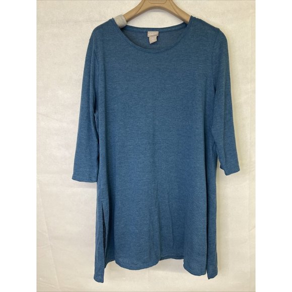 Chico's Petite 3/4-Sleeve Side-Slit Tunic LP 2P  Plus Sz 2 Blue Knit tee blouse - Picture 1 of 3